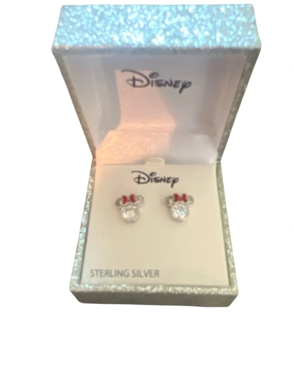 Disney‎ Sterling Silver Minnie Mouse CZ Stud Earrings Red Bow NIB